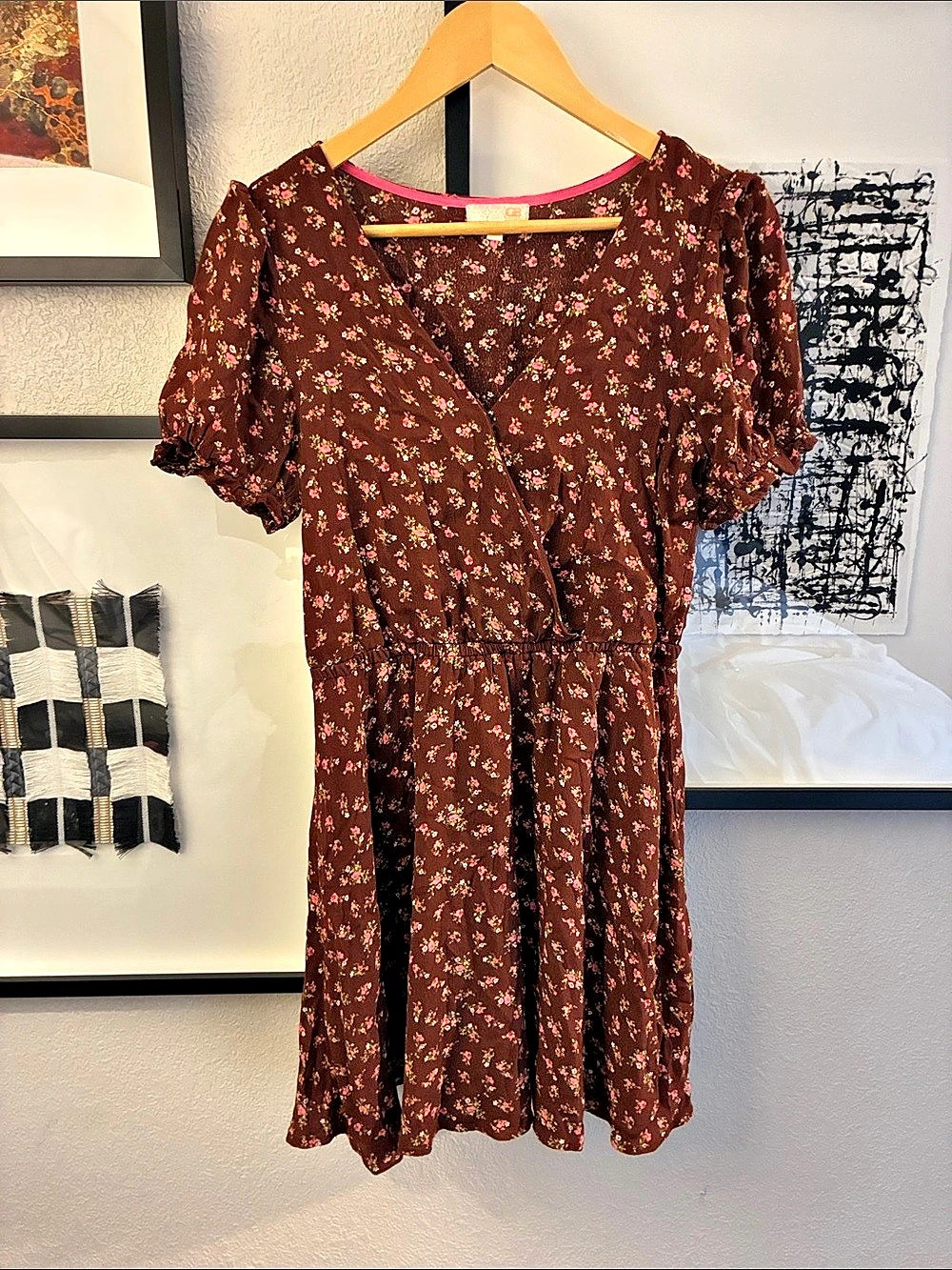 Gianni Bini Floral Mini Dress in Maroon & Pink Size Medium